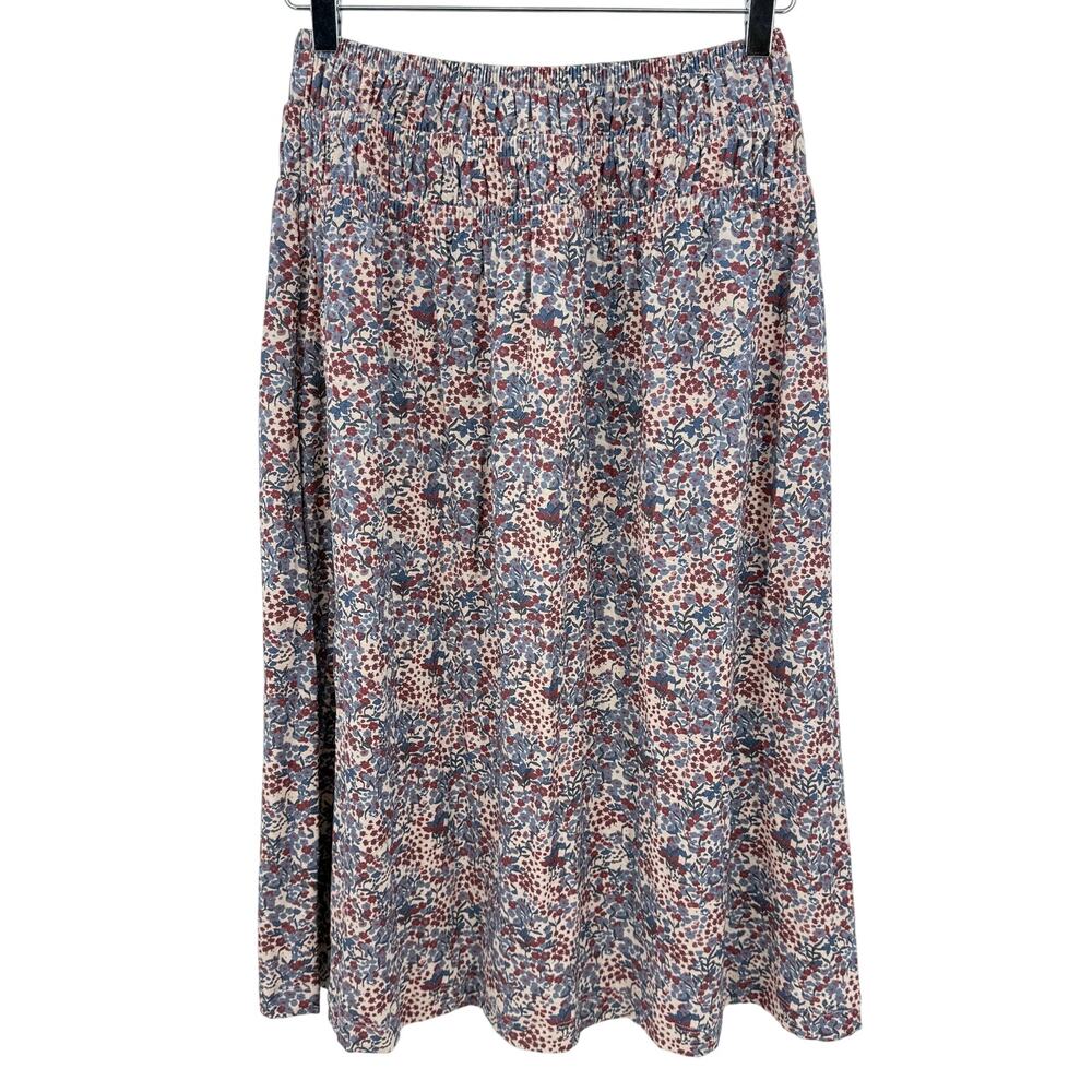 Nation LTD Zabina Floral Midi Skirt Blue Pima Cotton Shirred Waist XS NWT